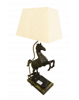Lampe Cheval en Laiton Patiné Bronze