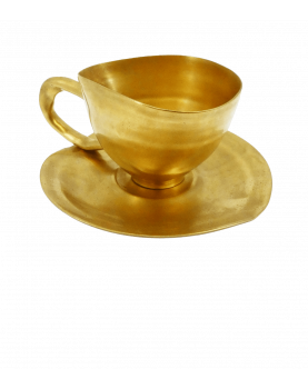 Gilded cup + saucer - Signed